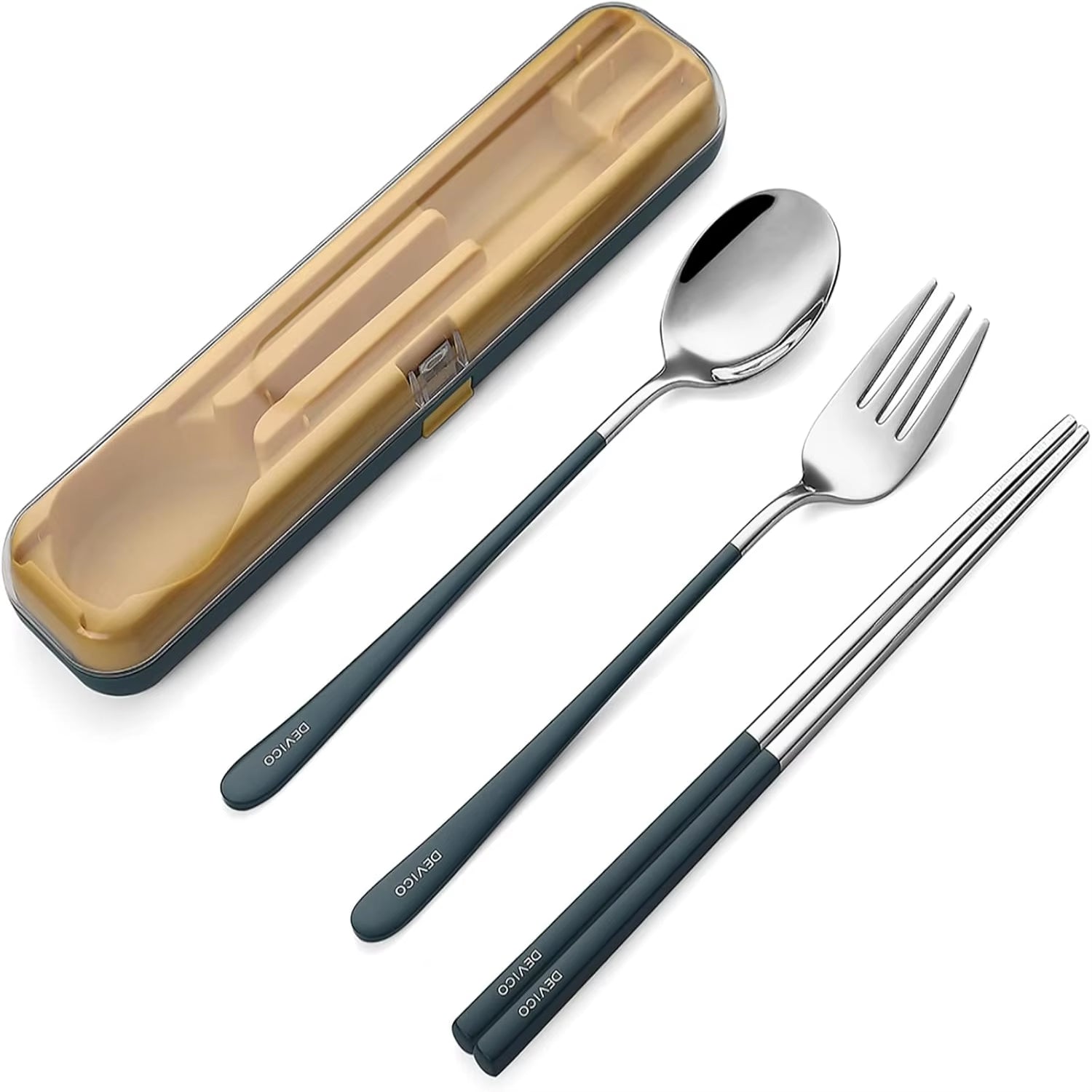 Portable Utensils, Travel Reusable Silverware Flatware Set for Lunch, 18/8 Stainless Steel 4-Piece Camping Cutlery Include Fork