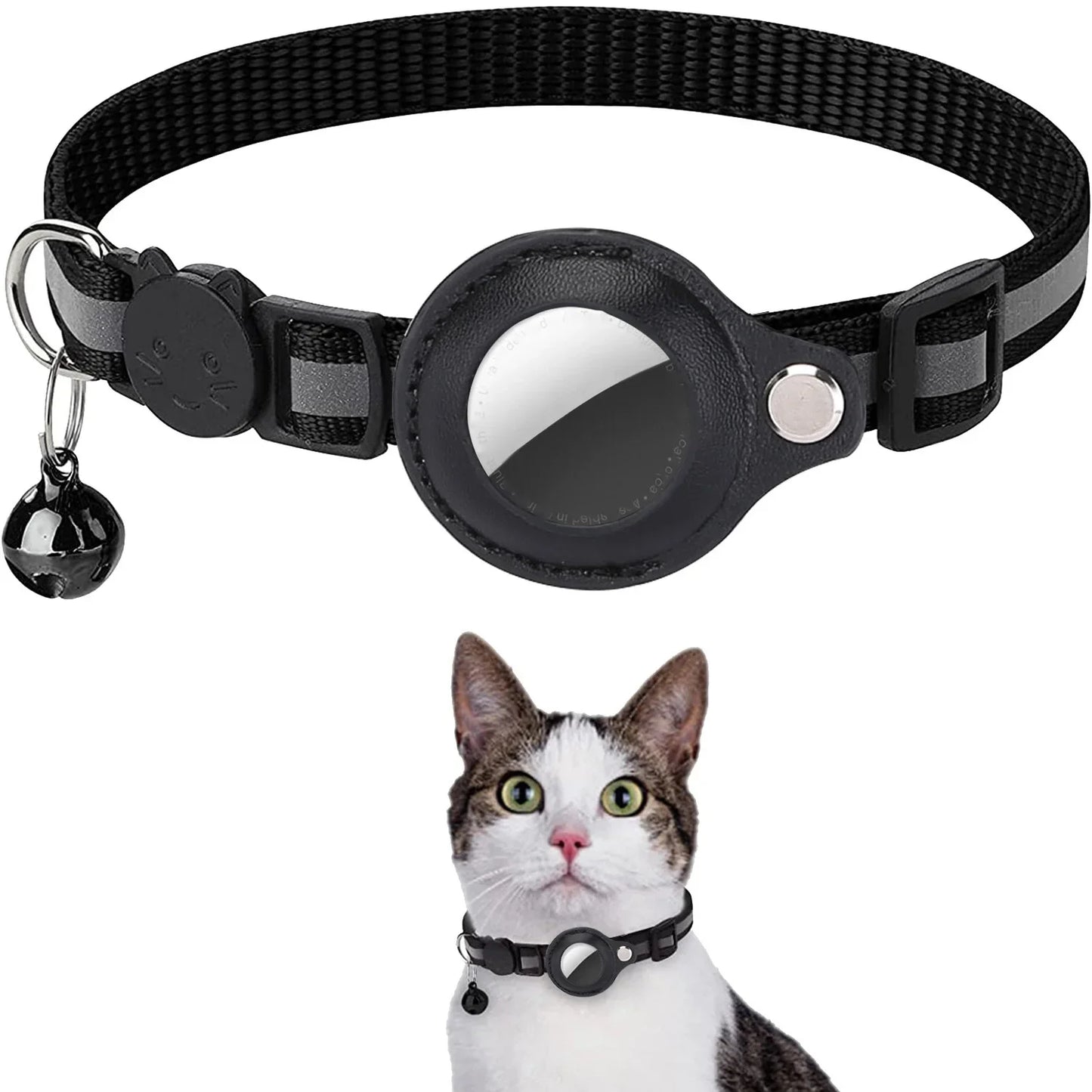 Cat Airtag Holder Collar Breakaway Reflective Strips Adjustable Kitten Collar Waterproof Cat Bell Collar Pet Air Tag Case