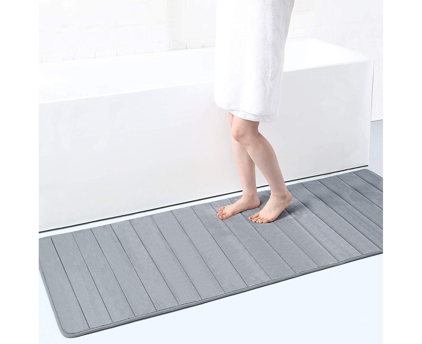 Memory Foam Soft Bath Mats - Non Slip Absorbent Bathroom Rugs Extra Large Size Runner Long Mat for Kitchen Bathroom Floors 19.6" X 31.5", Grey$Memory -Grey