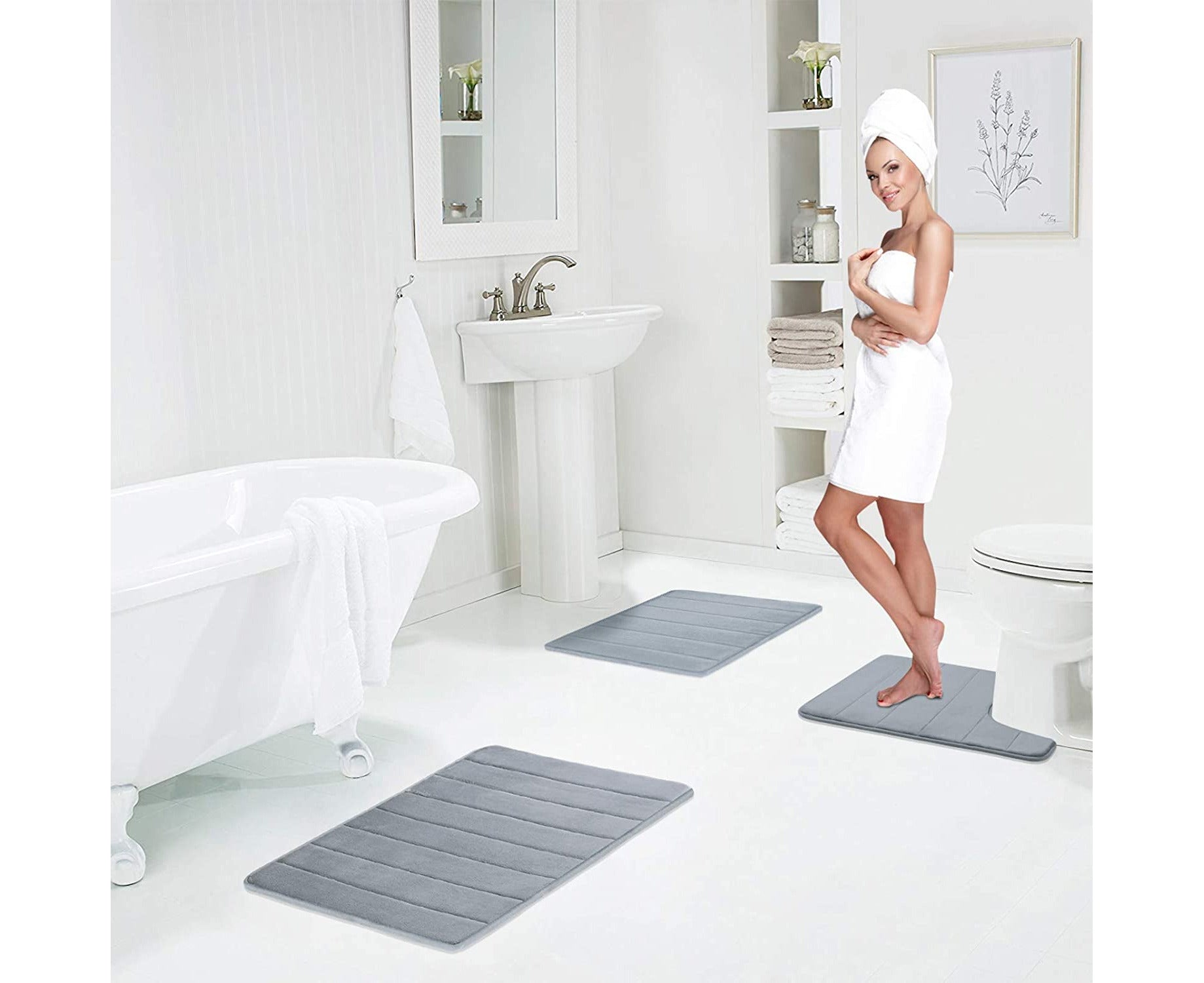 Memory Foam Soft Bath Mats - Non Slip Absorbent Bathroom Rugs Extra Large Size Runner Long Mat for Kitchen Bathroom Floors 19.6" X 31.5", Grey$Memory -Grey