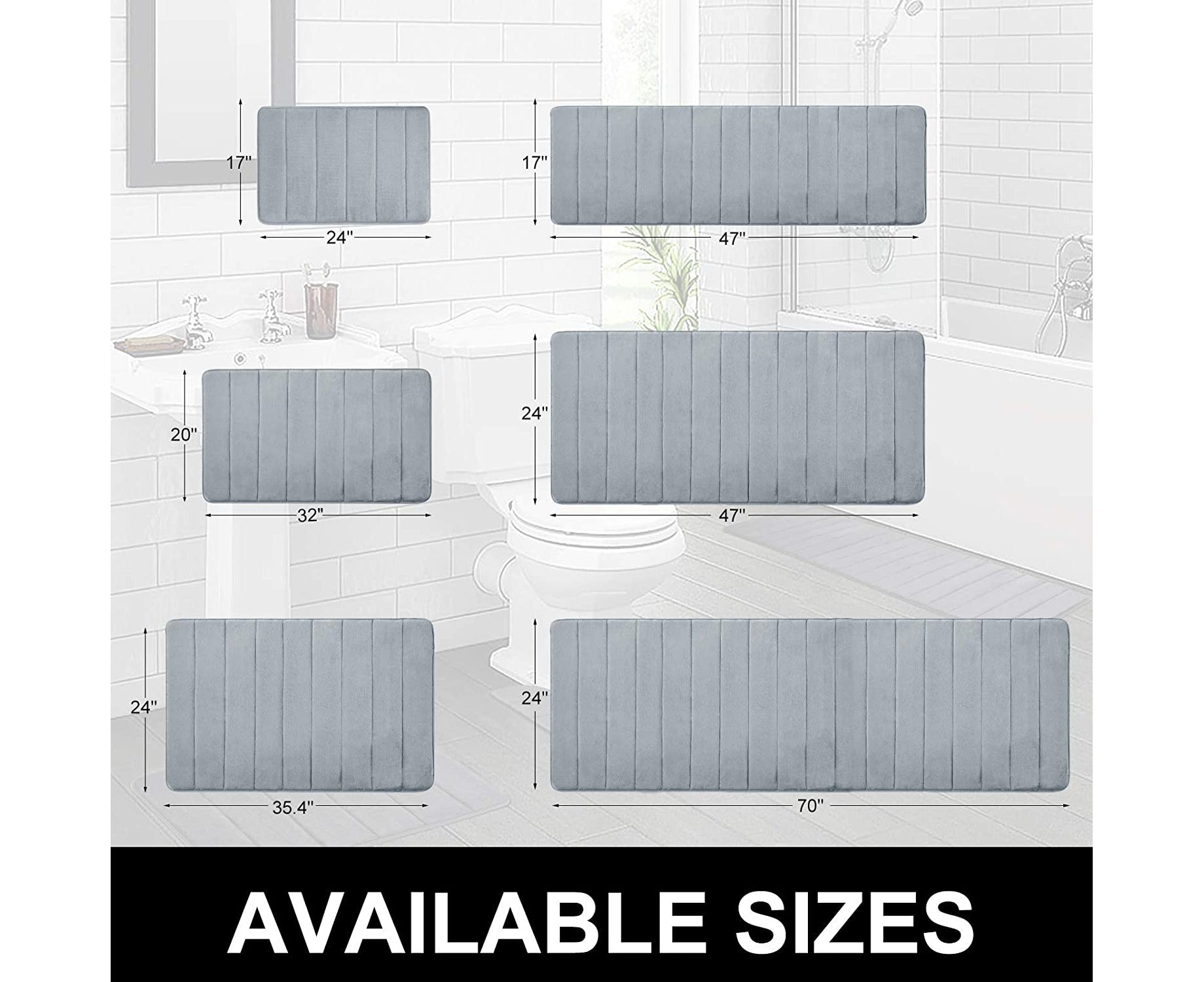 Memory Foam Soft Bath Mats - Non Slip Absorbent Bathroom Rugs Extra Large Size Runner Long Mat for Kitchen Bathroom Floors 19.6" X 31.5", Grey$Memory -Grey