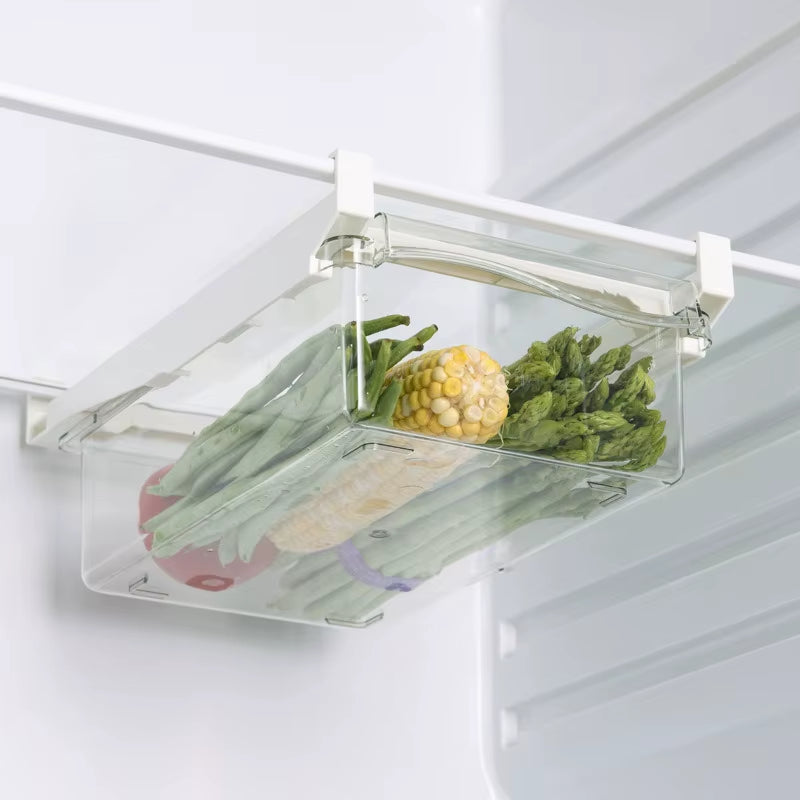 Plastic Clear Fridge Organizer Slide under Shelf Drawer Box Rack Holder Refrigerator Drawer Kitchen Fruit Food Storage Box