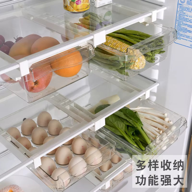 Plastic Clear Fridge Organizer Slide under Shelf Drawer Box Rack Holder Refrigerator Drawer Kitchen Fruit Food Storage Box