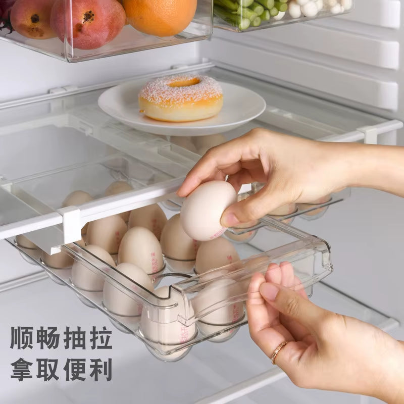 Plastic Clear Fridge Organizer Slide under Shelf Drawer Box Rack Holder Refrigerator Drawer Kitchen Fruit Food Storage Box